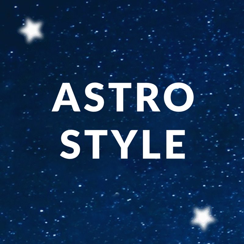 ASTRO STYLE text on a starry night sky background with a few glowing stars.