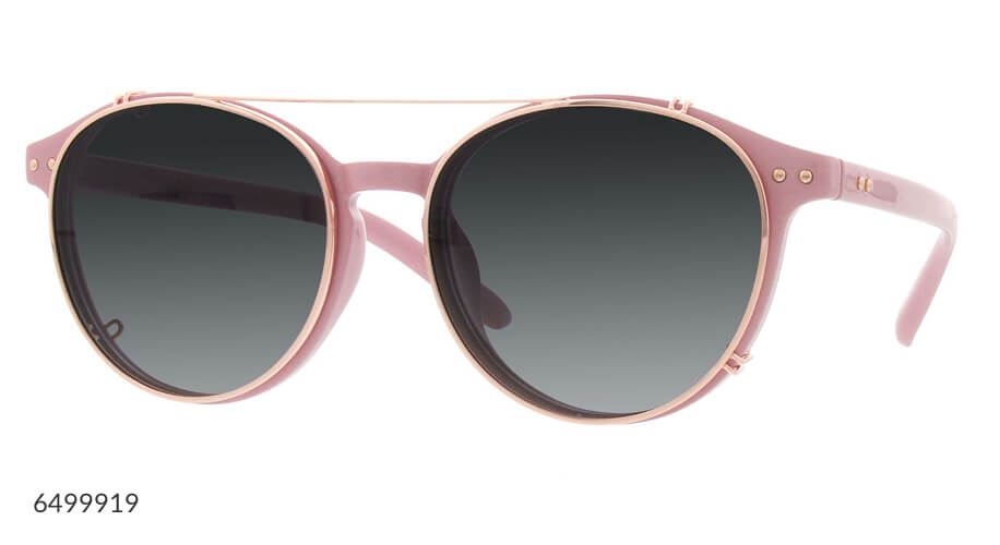 Pink round sunglasses with a thin gold frame and gradient dark lenses. Number 6499919 at bottom left.